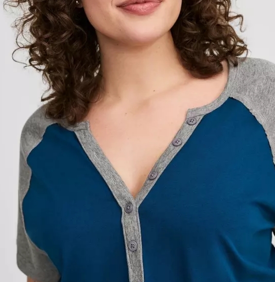 Torrid Blue And Grey Varsity Henley Tee - Picture 9 of 11